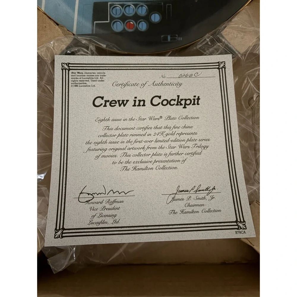 Star Wars Crew in Cockpit Limited Numbered Plate 1986 COA BOXED C-3PO Chewy Hans